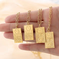 Waterproof Stainless Steel Jewelry Moon Square Pendant 18K Gold Plated Non Tarnish Women Necklace