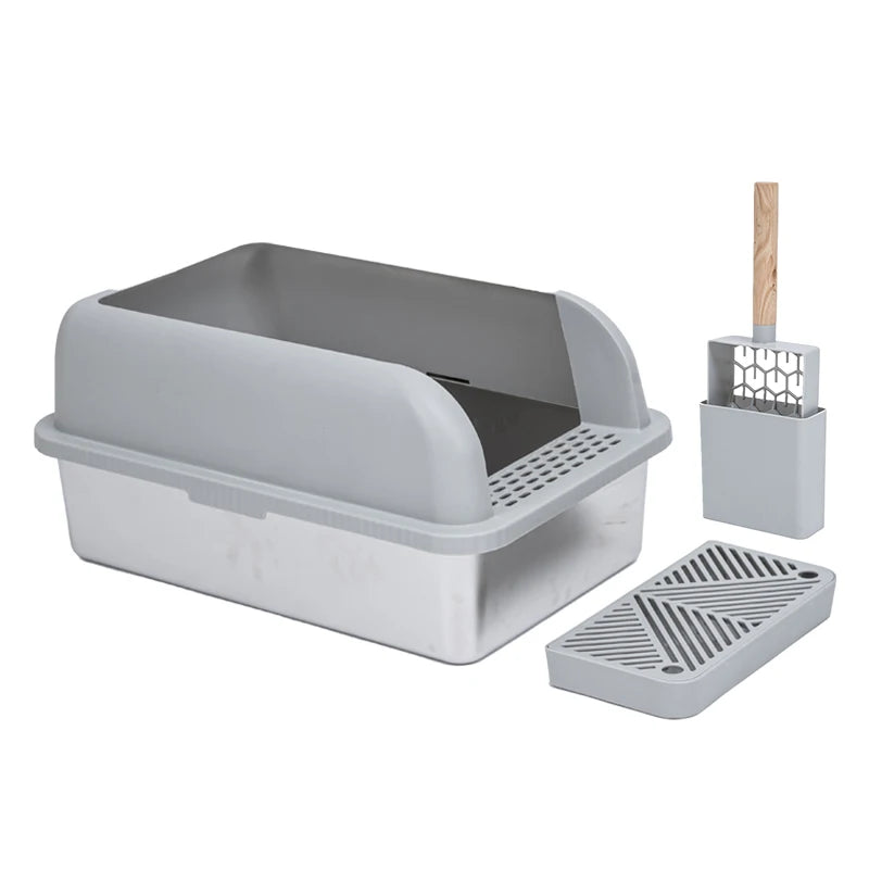 Custom Private Label Large XL Cat Litter Box 20L Capacity Easy Clean Splash-Proof Plastic Stainless Steel Square Paws & Tails