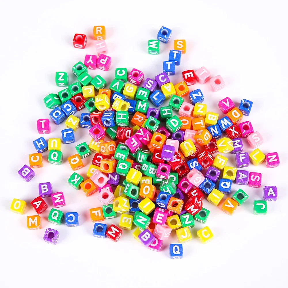 6-10mm DIY Square Plastic Acrylic Letter Beads Alphabet Beads Cube Loose Spacer Beads for Jewelry Making Handmade Bracelet