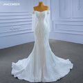 Jancember RSM67314 Ladies White Fashion Lace Beaded Mermaid Bridal Wedding Dress
