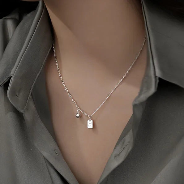 Wholesale Engraving Good Luck Square Pendant Necklace Simple Design 925 Sterling Silver Lucky Necklace Jewelry for Gifts