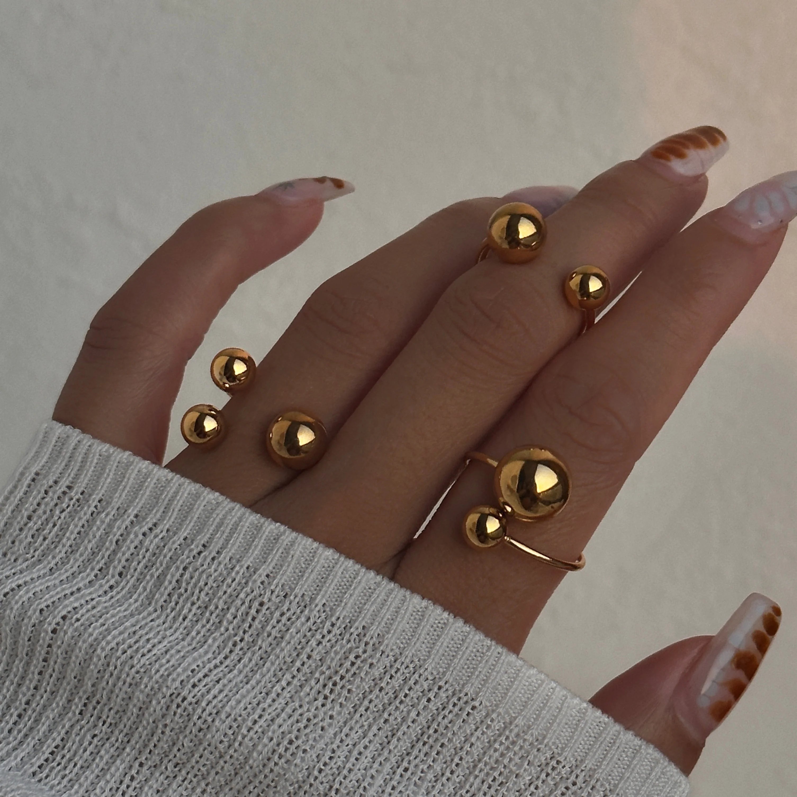 Dazan Summer New Ins Trendy 18k Pvd Gold Plated Stainless Steel Nordic Design Polished Minimalist Gold Ball Open Ring for Women