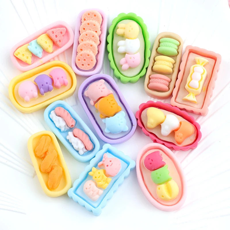 Cheap Price Macaron Colored Cookies Dessert Plate Food Box Design Flat Back Resin Cabochons
