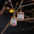Huitan Radiant Cut Colorful Zircon Drop Earrings Refine Jewelry Girls Lady Trendy Elegant Gold Plated Earrings Women
