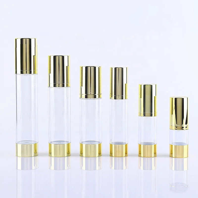 15 30 50 80 100 120ML Airless Pump Bottle Gold Plastic Mist Spray Bottle Cosmetic Cream Vacuum Airless Lotion Pump Bottle