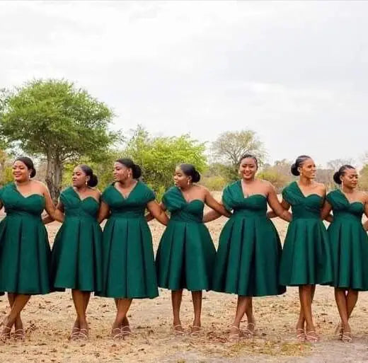 Plus Size Cheap Women Wedding Party Maids of Honor Gowns Short One Should Green Bridesmaid Dresses MB365