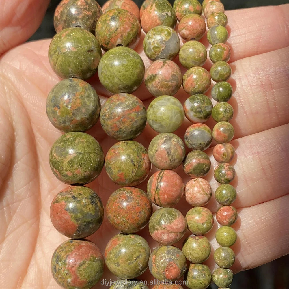 Wholesale 4mm-12mm Natural Unakite Stone Beads Round Loose Gemstone Beads for Jewelry Making Findings DIY Handmade Bracelet