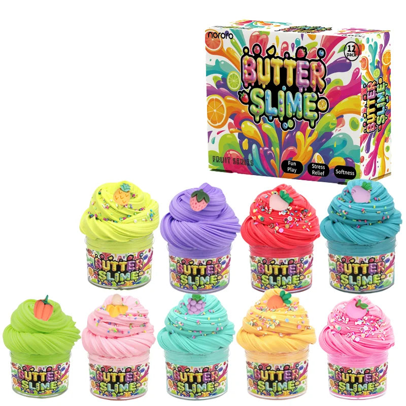 Bulk 12Pcs Safe Non-Toxic Fluffy Cloud Slime Kit with Custom Colors & Packaging for Kids Stress Relief Wholesale
