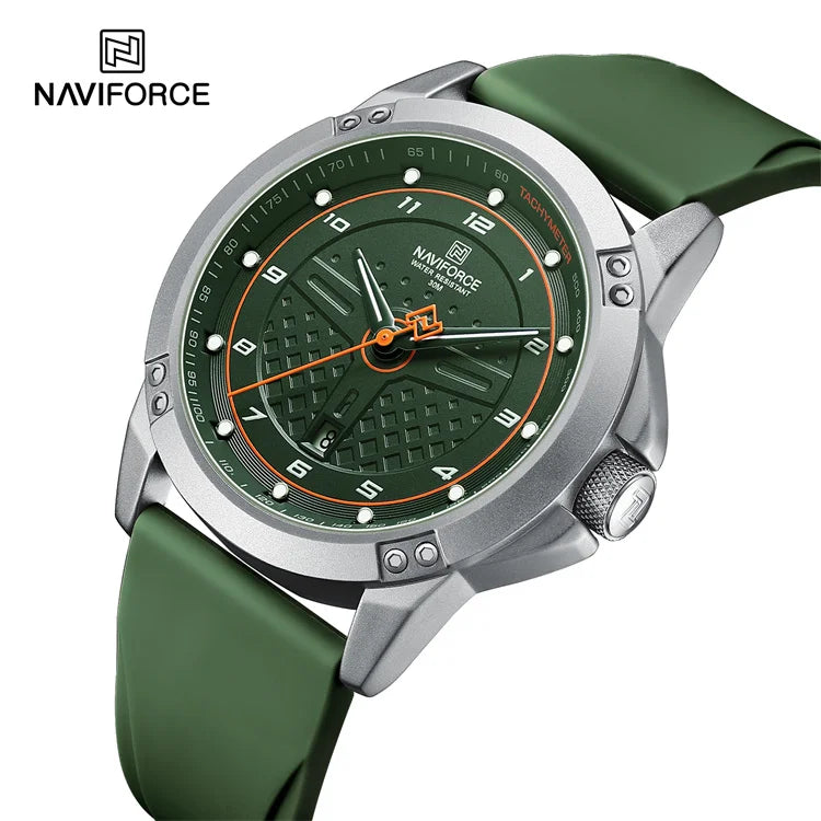 NAVIFORCE 8031 Silicone Band Watch Men Sport Quartz 3 Bar Waterproof Watch Alloy Case Wristwatch Retro