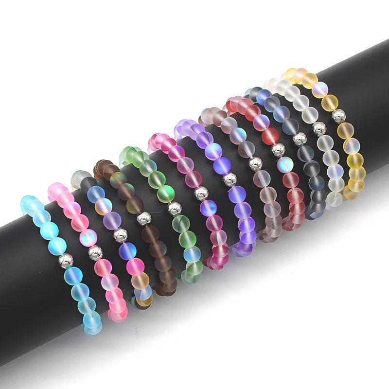Bohemia Style Glass Crystal Stone Children's Bracelet Handmade Colorful Mix Glaze Beads 8mm Anniversary Jewelry Beaded Wholesale