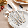 Wholesale Reusable Stainless Steel Western Steak Knife Fork Spoon Set Black Hemp Rope Relief Pattern Modern Handle Tableware