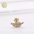 Lotus Wholesale 9K 14K 18K Real Solid Gold Zircon Leaf Internally Threaded Screws Earring Studs Helix Fine Piercing Jewelry