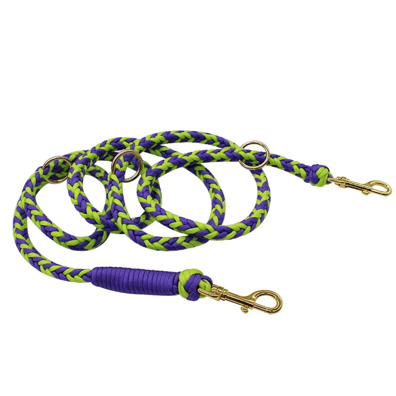 3 in 1 Customizable Polyester Dog Leash Adjustable Paracord Walking Collar with Brass Snap Hands-Free and Personalized
