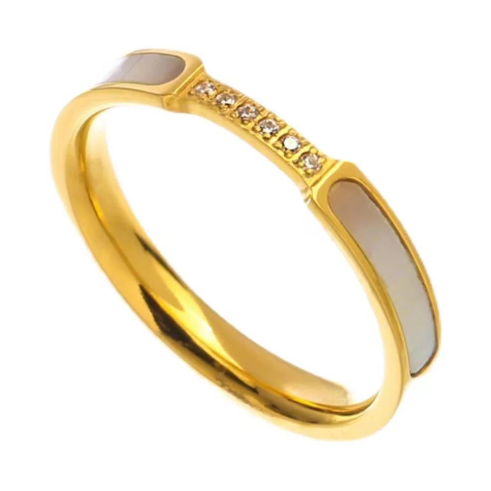 New Light Classic Elegant Women's 18K Gold Plated Stainless Steel Natural Shell Rings