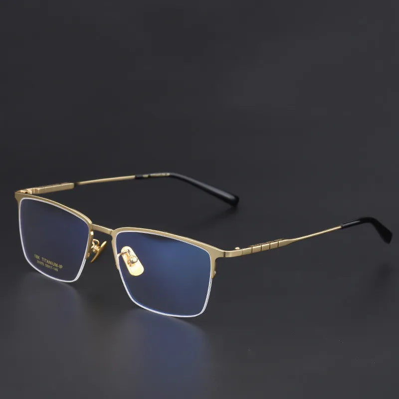 Ultra-Light Half-Frame Titanium Eyeglass Frame with Elastic Legs Blue Light Prevention for Business Square Eyeglasses