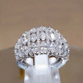 CAOSHI Luxury Full Bling Iced Out CZ Rings for Women Platinum Color Wide Band Bridal Wedding Finger Diamond Rings