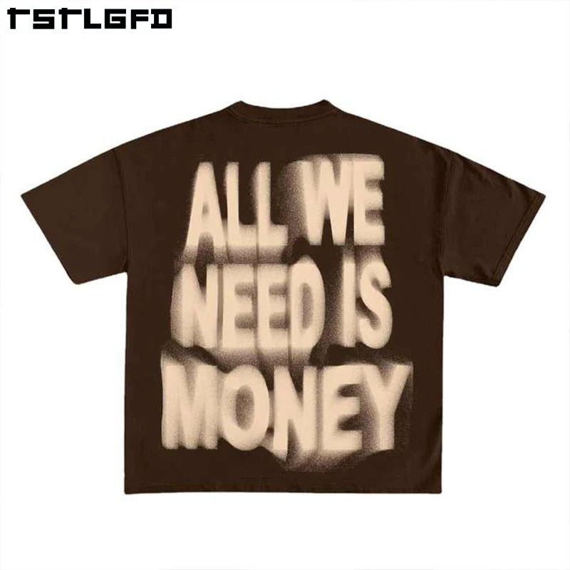 Streetwear Custom Gothic Hip Hop Letter Graphic Print Men Tee Shirts Round Neck 100% Cotton Tops Boxy Oversized T-shirt