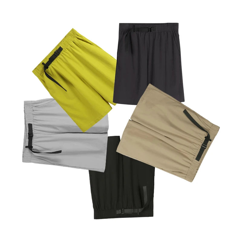 Men's Outdoor Casual Solid Hot Shorts Quick Dry Breathable Knitted Gym Sweatpants with Adjustable Mid Waistband