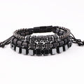 New Fashion Natural Stone Gemstone Bead Square Stainless Steel Men Macrame Bracelet Set JBS12384