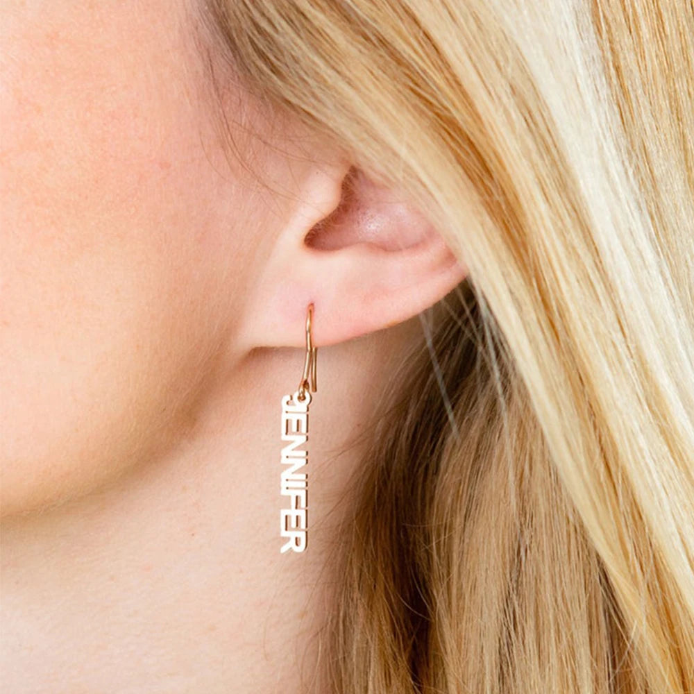 Fashion Women Girls Custom Stainless Steel  Personalized  Nameplate Drop Dangle Earrings Jewelry Minimalist Dropshipping