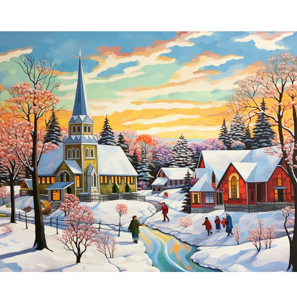 Diy Diamond Painting Kits for Adults Handpainted Snow Landscape with Full Round Rhinestone 30x40cm Picture for Home Decor