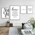 Scandinavian Style Love Poster Black and White Amore Minimalist Art Wall Decor Canvas Painting