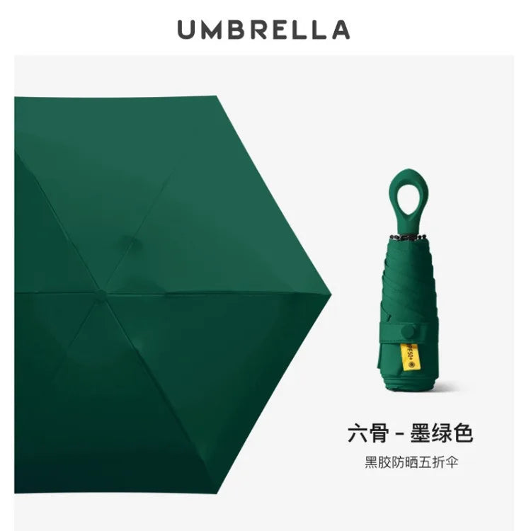 Customizable Black Rain Sun Umbrella Six-Bone Black Rubber Handle Ultra-Light Five-Fold Buckle Classic Oxford UV Business Gifts