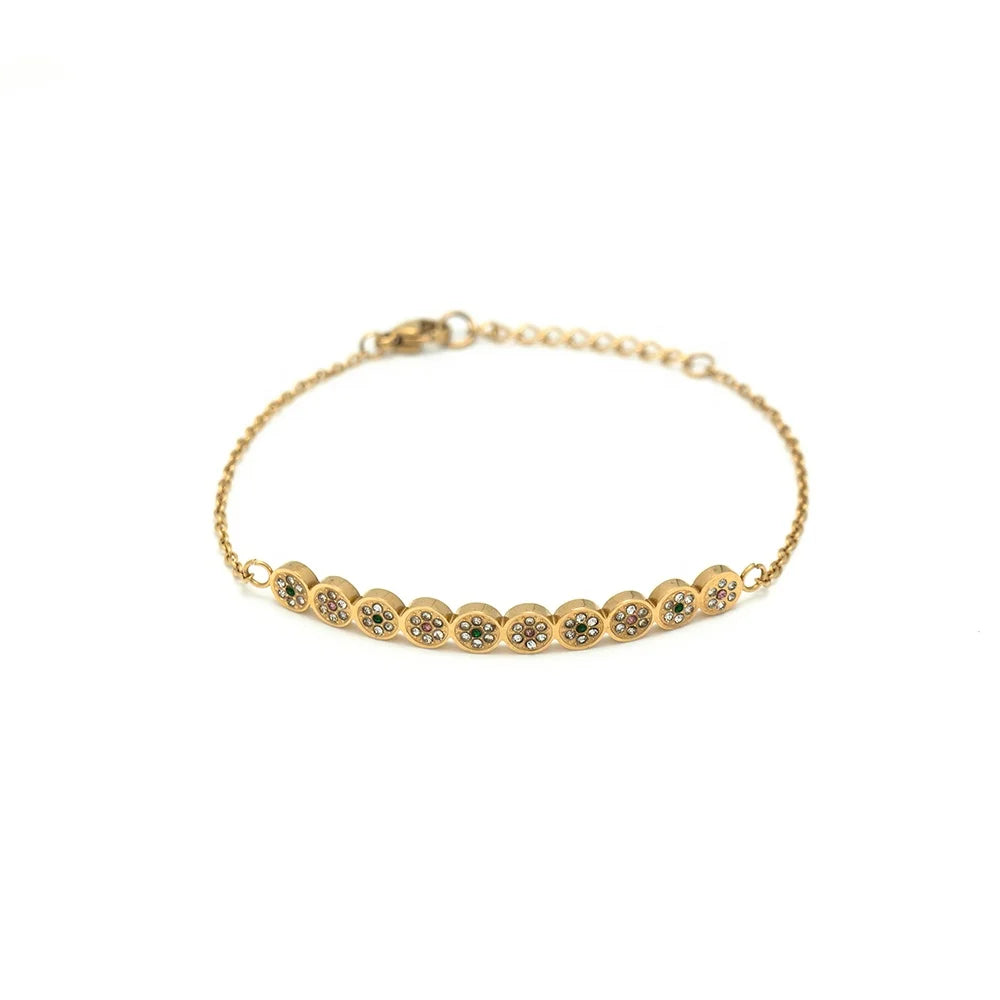 Latest 18K Gold Plated Stainless Steel Jewelry Curved Design Round Zircon Trendy Party Ladies Accessories Bracelets B222314