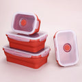Silicone Collapsible Lunch Box Set Microwave Safe Airtight Meal Food Prep Container with Thin Leftover Bento Boxes Heatable Lid