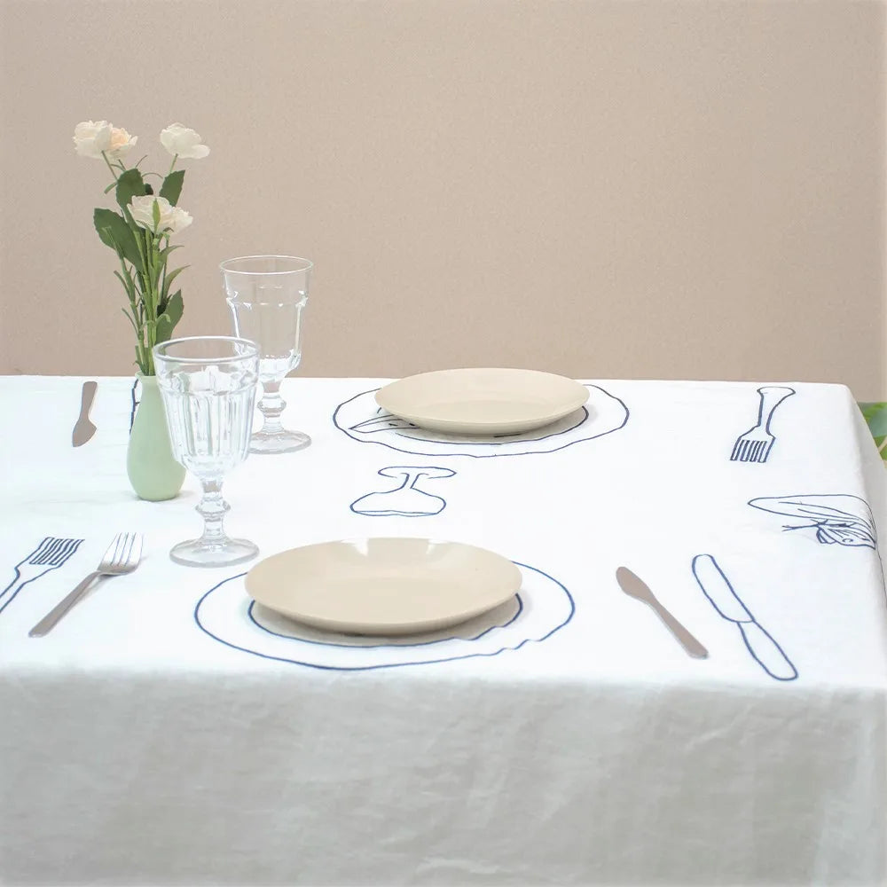 2022 Trendy Cute Pattern Handmade Embroidery Linen Table Tablecloth Party