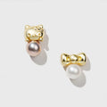 Splendid Signature 925 Sterling Silver Cute Kitty Cat AB Pearl Earring Set Baroque Jewelry Fast Sample Delivery