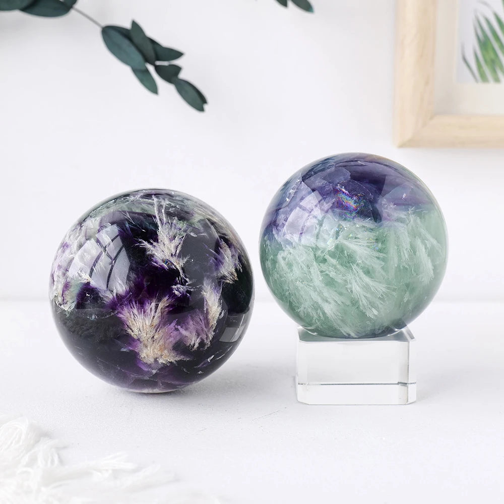 Wholesale Crystals Healing Stone Polished Feather Fluorite Ball Quartz Crystal Sphere Ornament