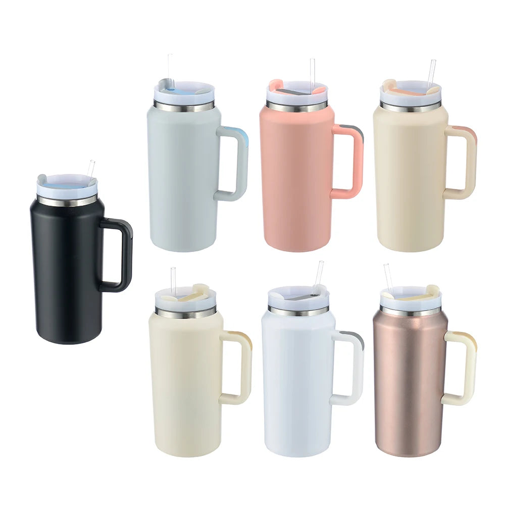Custom 64 oz Stainless Steel Coffee Tumbler with Wide Mouth Vacuum Insulated Sublimation Tumbler Handle and Lids Water Usage
