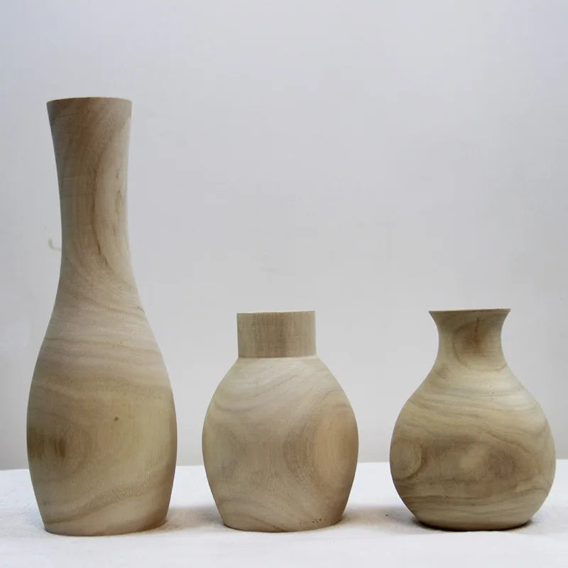 Wholesale Vase Home Decoration Soild Wood Arrange Flowers Long and Short Vase Home Decoration Combo