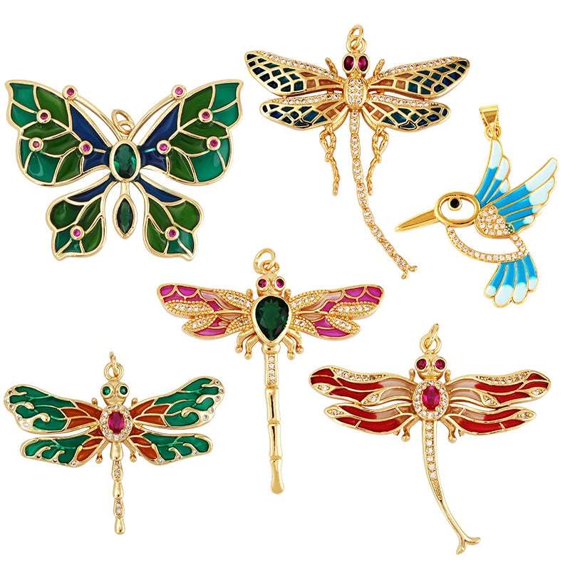 Enamel Butterfly Dragonfly Jumbo Focal Pendant  Real Gold Plated Colour  Craft Jewelry Necklace Supplies M38