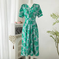 Chic Printing Big Hem Casual Dresses Gentle Wind V Neck Short Sleeves Ladies Dress High Waist Lace up Clothes for Women