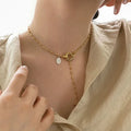 JOOLIM 18k Gold Plated  Ready to Ship High End Stainless Steel Multi Circle Y Type Chain Bar Pendant Necklace