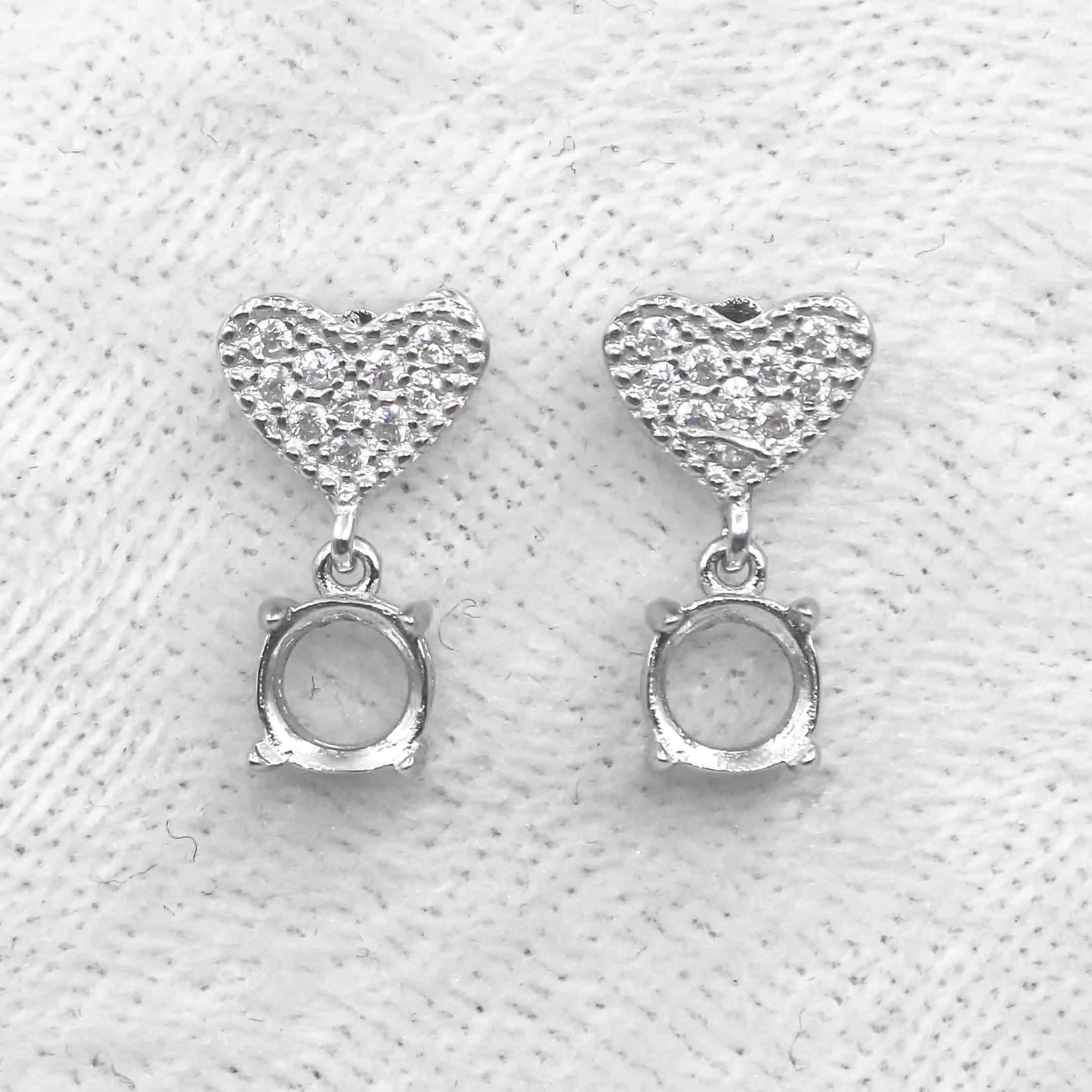 Sterling Silver 5mm/6mm Semi Mount Stud Earrings Empty Support Blank Setting S925 Base Holder Without Center Stone for DIY Inlay