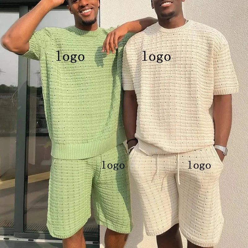 Summer 2023 New Mens 2 Piece Track Suit Sets Sports Loose Short Sleeved Shirt Custom Logo Joggers Shorts Set for Men