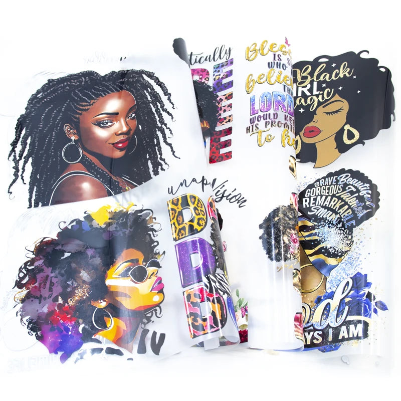 Fashion Black Girl Heat Transfer Sticker on Clothes Wearing a Wreath Iron on Transfer for Clothing Dtf Transfers Ready to Press