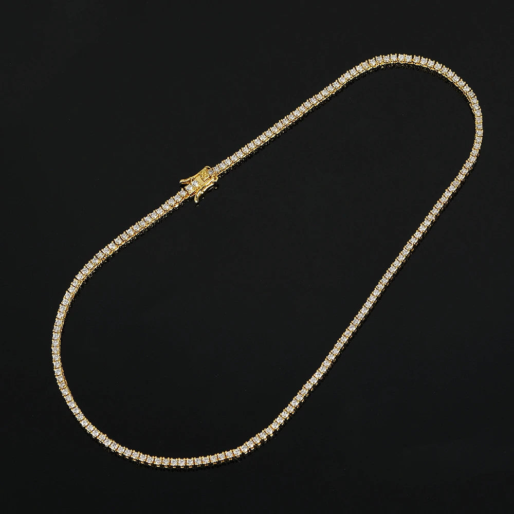 Daidan Necklace Gold Plated 18K Buckle Iced Out Tennis Silver Choker White Cubic Zirconia 925 Silver Tennis Necklace