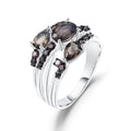 Abiding Natural Smoky Quartz Three Stone Birthstone Rings 925 Sterling Silver Wedding Band Ring Women Finger Ring Jewelry MegaBDM
