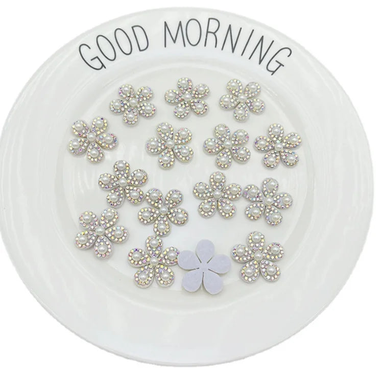 Wholesale 25mm AB Rhinestone Sew on Glue on DIY Hair Clip Decoration Clothing Accessories Applique Pearl Beaded Patches