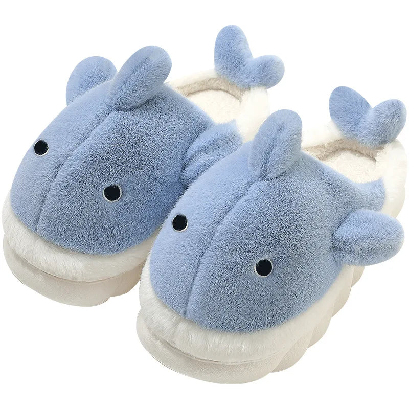 Fashion Cute Indoor Outdoor Autumn Winter Anti-Slip Warm Whale Closed Toe Fuzzy Fluffy Women for Cloud Slides Shark