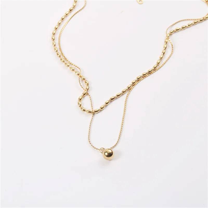 Lucky Girl Stainless Steel Ball Chain and Ball Pendant Layered Necklace Set