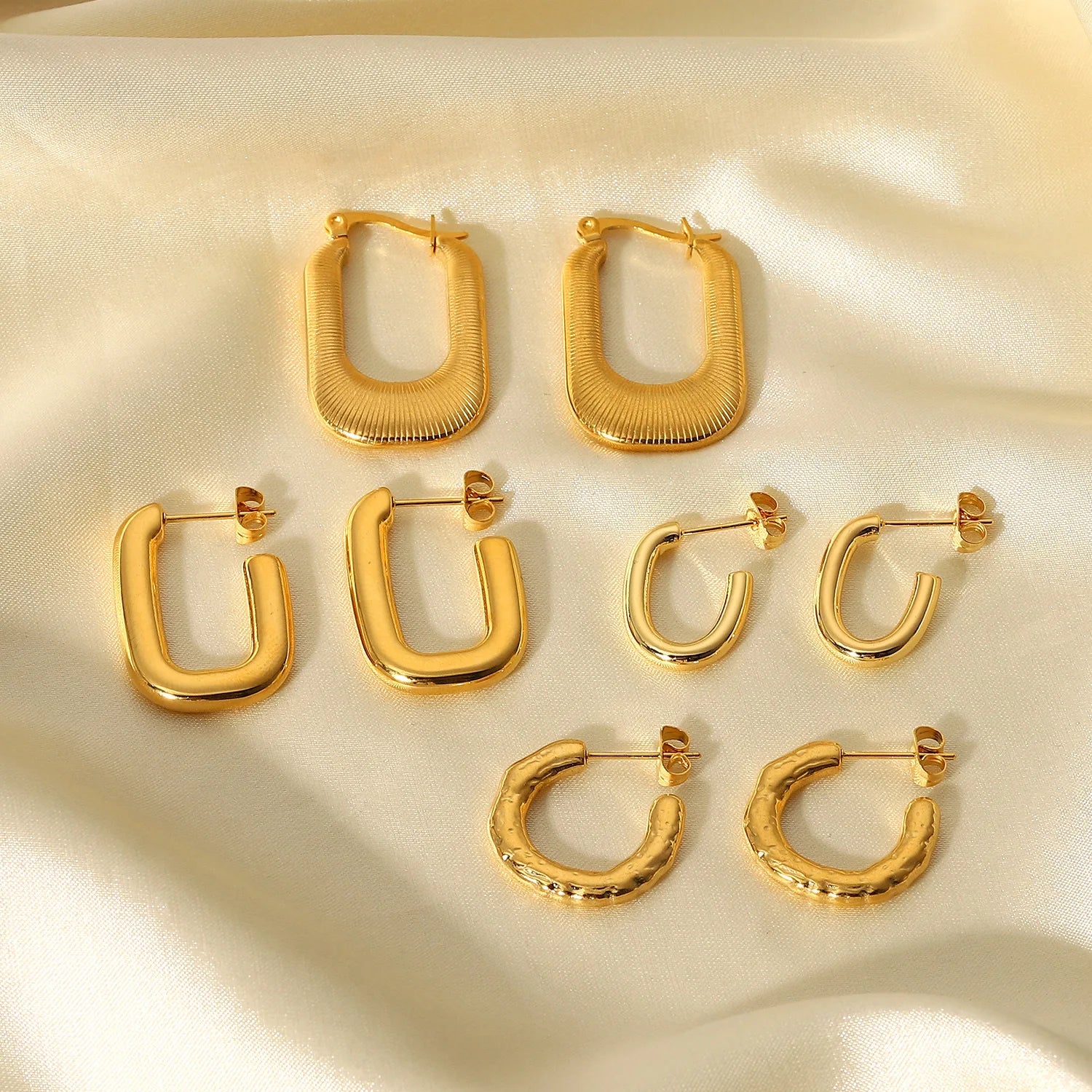 Fashion Gold Simple Stainless Steel Earrings 18K Gold Plated Titanium Steel Open Geometry Earrings Accessories for Women