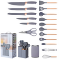 2026 New Kitchen Utensil Set of 19 Pcs Hot Stainless Steel Blades with Cutting Board & Knife Holder