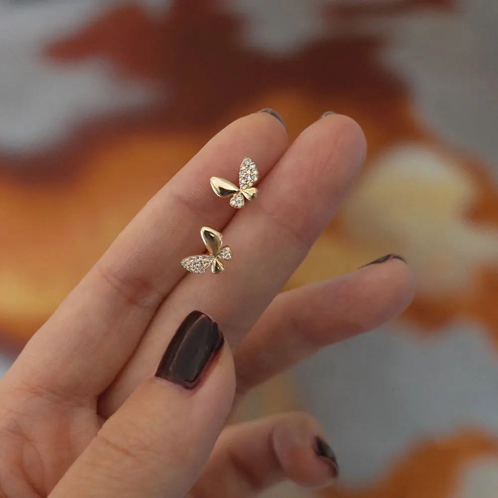 925 Sterling Silver Minimal Earrings Gold Butterfly Small Mini Stud Earrings for Women Girls