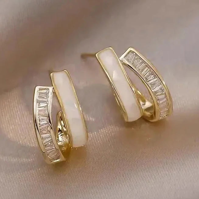 CAOSHI Custom Dainty Gold Plated Shell Stud Earrings Bling Iced Out Cubic Zirconia CZ Shell Geometric Wedding Earrings for Girls