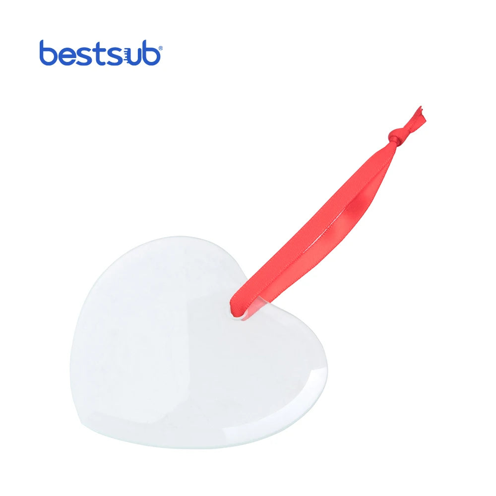 For BestSub Wholesale 3.5\" Sublimation Blanks Ornament Heart Christmas Decorations Glass Ornaments